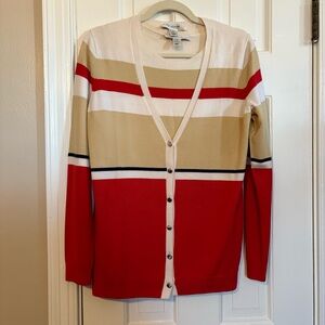 St. John Collection Two Piece Striped Cardigan Twinset Wool - Medium